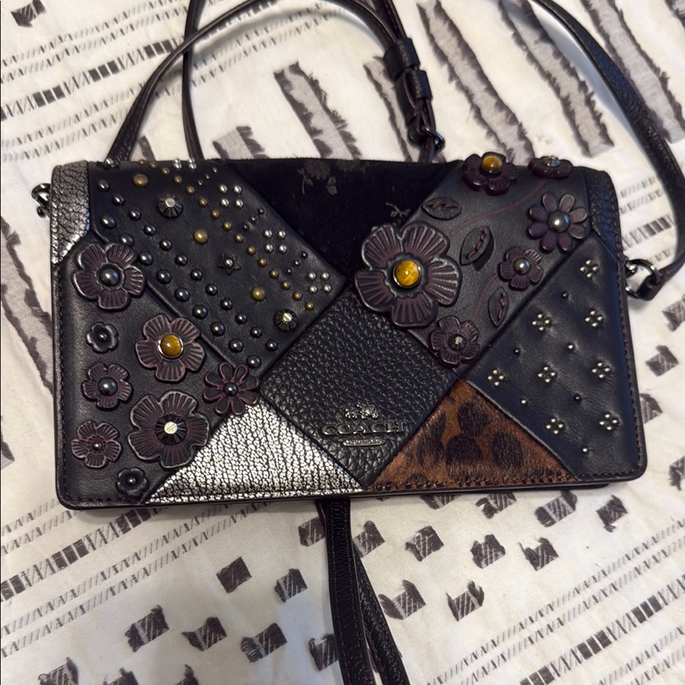 Coach Black and Silver Studded Crossbody Bag